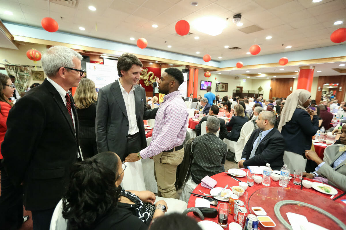Justin and Trinity—Spadina candidate Adam Vaughan attends the 2014 Investing in our Diversity Scholarship Awards in Toronto. May 29, 2014.