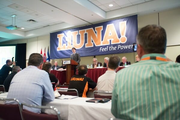 Justin addresses the Labourers' International Union of North America (LiUNA) AGM. June 17, 2014.